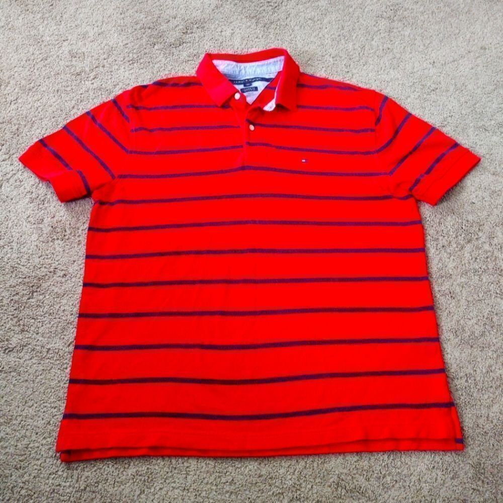 Tommy Hilfiger Men's Classic Fit Red Striped SS Shirt Size Large PREOWNED